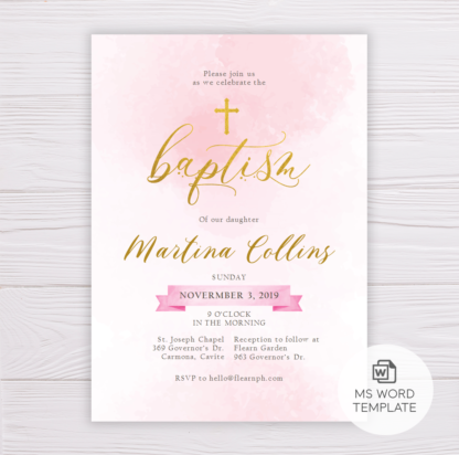 Pink & Gold Baptism Invitation Template