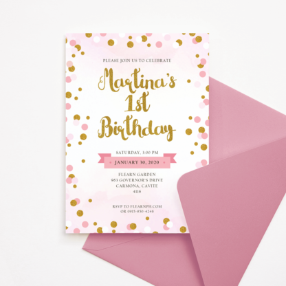 Pink and Gold Circles Birthday Invitation