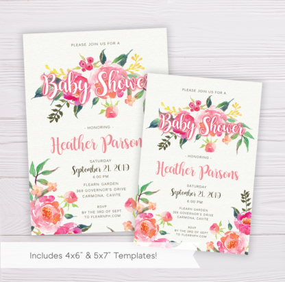 Pink Flowers Baby Shower Invitation Template