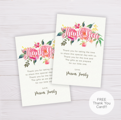 Pink Flowers Thank You Card Template