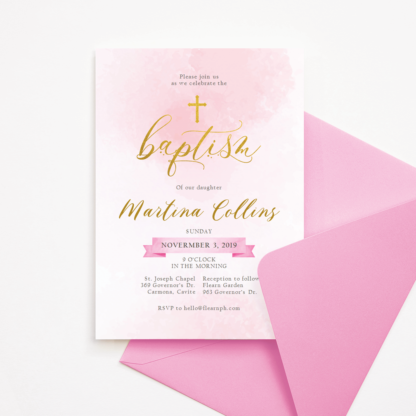 Pink & Gold Baptism Invitation Template
