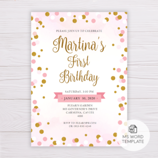 Pink & Gold Glitter Birthday Invitation Template