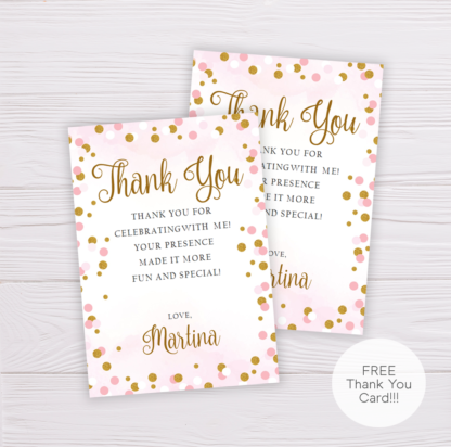 Pink & Gold Glitter Birthday Thank You Card