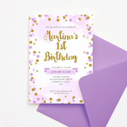 Purple and Gold Circles Birthday Invitation