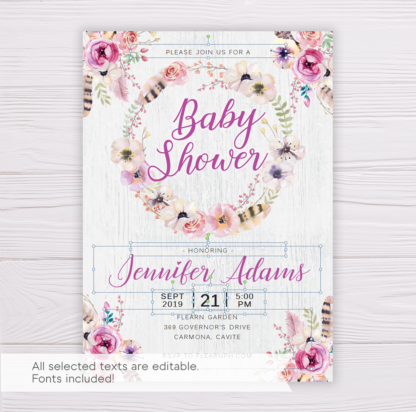 Purple Bohemian Baby Shower Invitation Template
