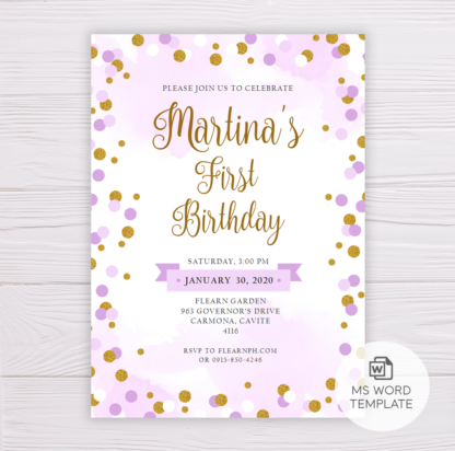 Purple & Gold Glitter Birthday Invitation Template