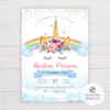 Unicorn with Pink, Purple & Blue Flowers Invitation Template