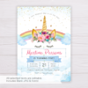 Rainbow Unicorn with Pink, Purple & Blue Flowers Invitation Template