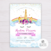 Rainbow Unicorn with Purple Flowers Invitation Template
