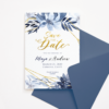 Save the Date Template with Blue Flowers & Gold Frame