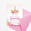 Unicorn Invitation Template with Pink Flowers