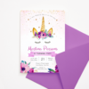 Unicorn Invitation Template with Purple Flowers