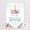 Unicorn with Pink, Purple & Blue Flowers Invitation Template