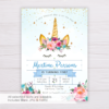 Unicorn with Pink, Purple & Blue Flowers Invitation Template