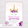 Unicorn with Purple Flowers Invitation Template