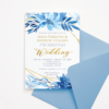 Wedding Invitation Template - Blue Flowers & Gold Frame