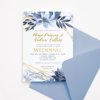 Wedding Invitation Template - Dusty Blue Flowers & Gold Frame
