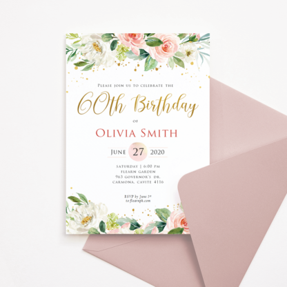 60th Birthday Invitation Template - Blush & Gold