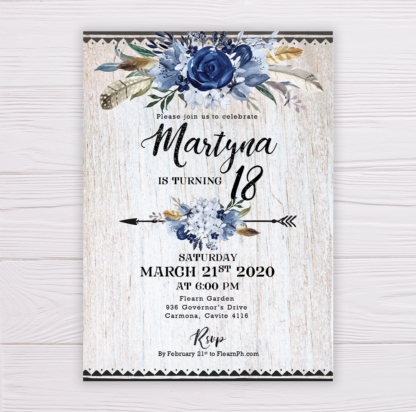 Blue Flowers Floral Bohemian Debut Invitation Template