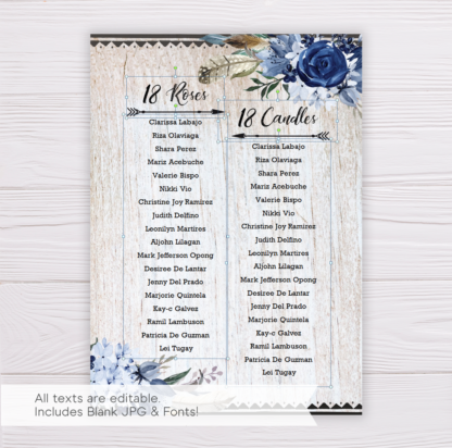 Blue Flowers Floral Bohemian Debut Invitation Template