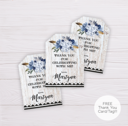 Blue Flowers Floral Bohemian Thank You Card