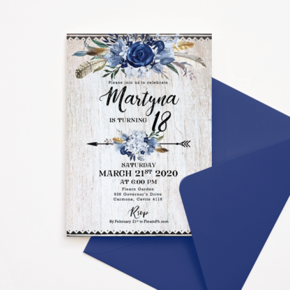 Bohemian Invitation Template with Blue Flowers