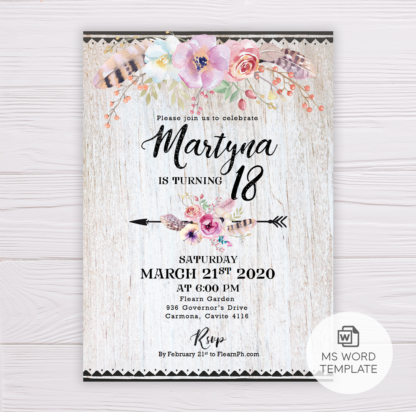 Lavender/Purple Flowers Floral Bohemian Invitation Template
