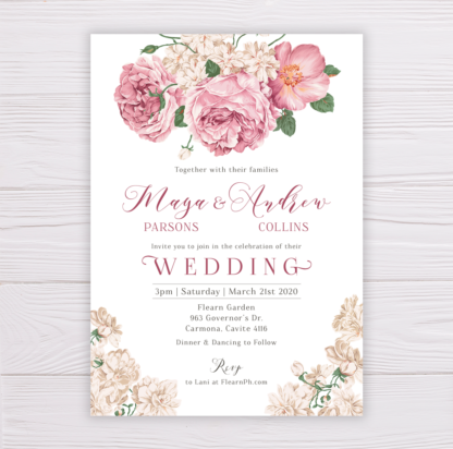 Old Rose Flowers Romantic Wedding Invitation
