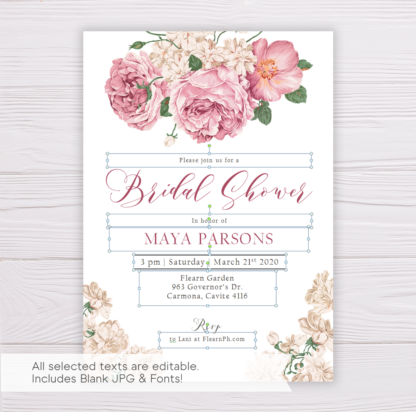 Old Rose Flowers Romantic Bridal Shower Invitation Template