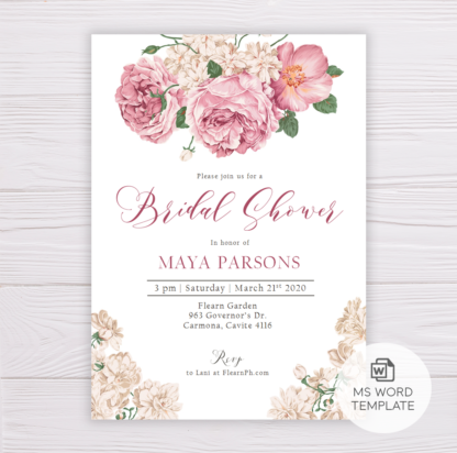 Old Rose Flowers Romantic Bridal Shower Invitation Template