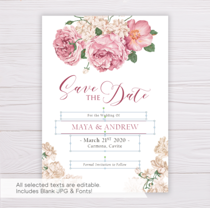 Old Rose Flowers Romantic Save the Date Template
