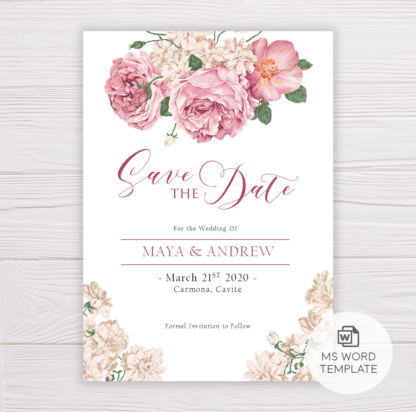 Old Rose Flowers Romantic Save the Date Template
