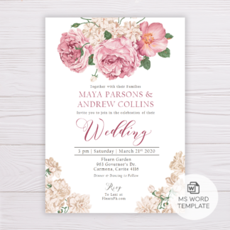 Old Rose Flowers Romantic Wedding Invitation