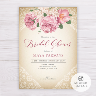 Rustic with Old Rose Flowers Bridal Shower Invitation Template