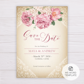 Rustic with Old Rose Flowers Save the Date Template