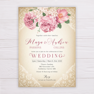 Rustic with Old Rose Flowers Wedding Invitation