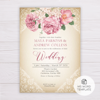 Rustic with Old Rose Flowers Wedding Invitation Template