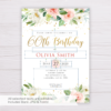 Watercolor Blush Flowers & Gold 60th Birthday Invitation Template