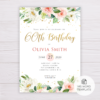 Watercolor Blush Flowers & Gold 50th Birthday Invitation Template