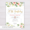 Watercolor Blush Flowers & Gold 70th Birthday Invitation Template