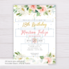 Watercolor Blush Flowers & Gold Birthday Invitation Template