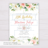 Watercolor Blush Flowers & Gold Debut Invitation Template
