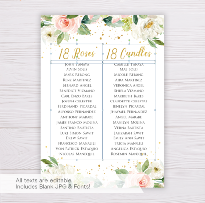 Watercolor Blush Flowers & Gold Debut Invitation Template