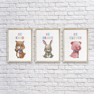 Be Kind, Be Brave, Be Clever Nursery Wall Decors Printable Set