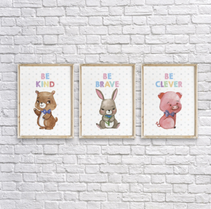 Be Kind, Be Brave, Be Clever Nursery Wall Decors Printable Set