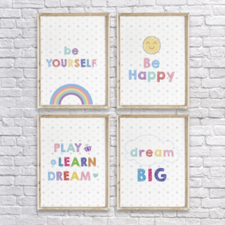 Nursery Wall Decors Printable Set - Be Happy, Be Yourself, Play Learn Dream, Dream Big