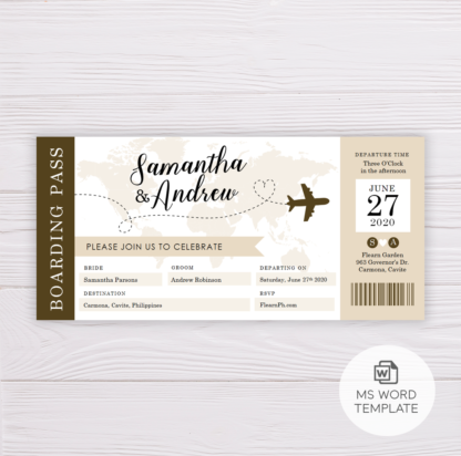Boarding Pass Wedding Invitation Template