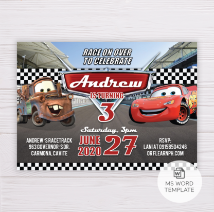 Cars Lightning McQueen Birthday Invitation Template