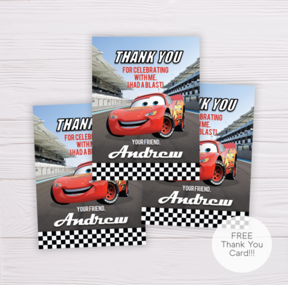 Cars Lightning McQueen Birthday Thank You Card Template