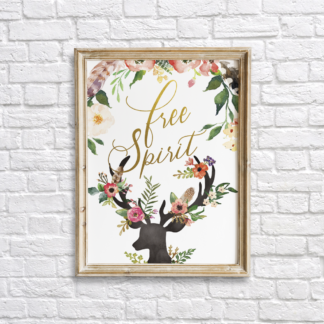 Deer Bohemian Free Spirit Wall Art Printable - Gold
